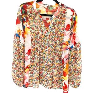 Hope Springs Womens Pintuck Tunic Top Blouse Floral Feminine Fairy Artsy XL‎